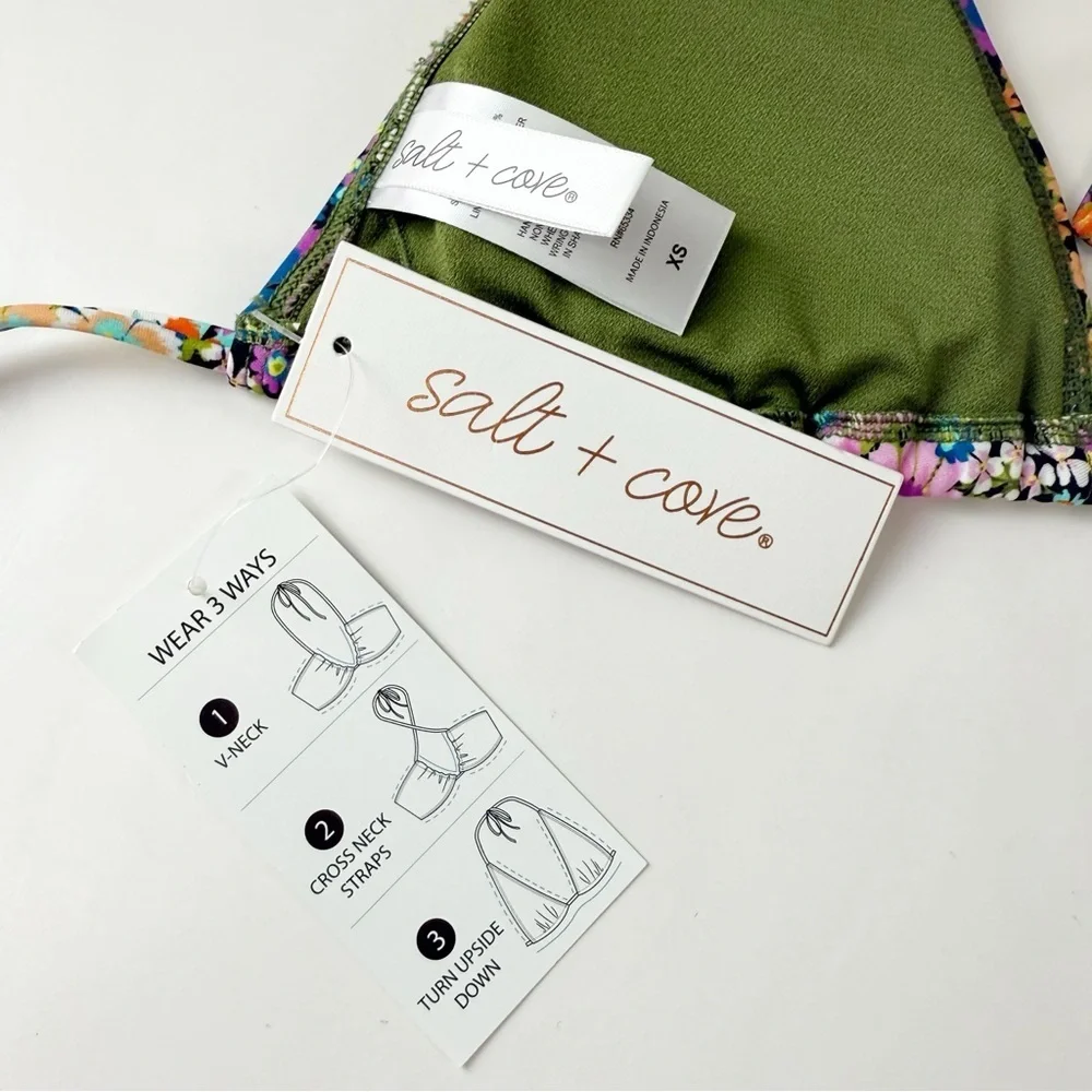 Salt + Cove Bikini Top Juniors Size XS Little Floral Triangle Swim Tie Back NWT